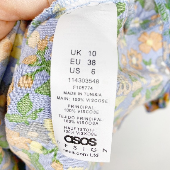 ASOS‎ DESIGN Square Neck Long Sleeve Floral Print Mini Dress Women's Size 6 - Picture 5 of 7